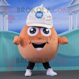 Peach Oyster mascot costume character dressed with a Tank Top and Beanies