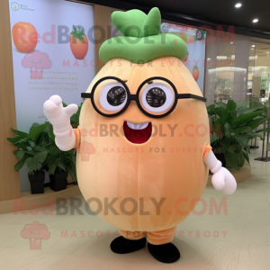 Peach Turnip mascot costume character dressed with a Jumpsuit and Eyeglasses