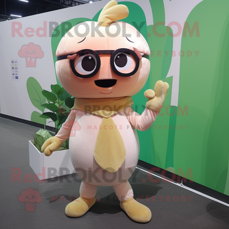 Peach Turnip mascot costume character dressed with a Jumpsuit and Eyeglasses