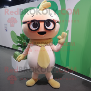 Peach Turnip mascot costume character dressed with a Jumpsuit and Eyeglasses