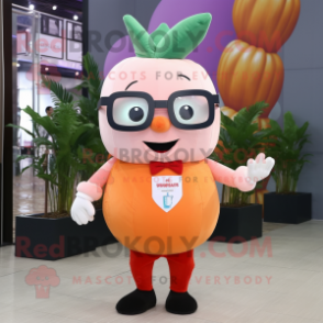 Peach Turnip mascot costume character dressed with a Jumpsuit and Eyeglasses