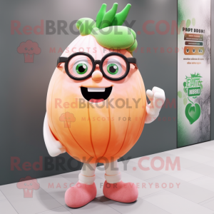 Peach Turnip mascot costume character dressed with a Jumpsuit and Eyeglasses