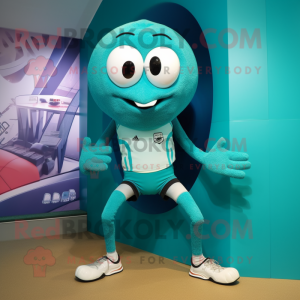 Teal Spider mascot costume character dressed with a Running Shorts and Clutch bags