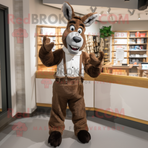 Brown Donkey mascot costume character dressed with a Henley Tee and Mittens