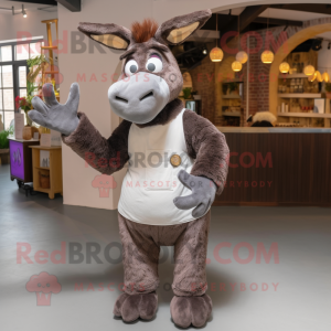 Brown Donkey mascot costume character dressed with a Henley Tee and Mittens