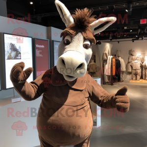 Brown Donkey mascot costume character dressed with a Henley Tee and Mittens