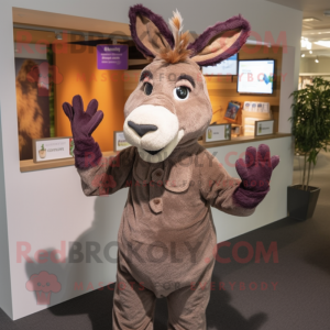 Brown Donkey mascot costume character dressed with a Henley Tee and Mittens