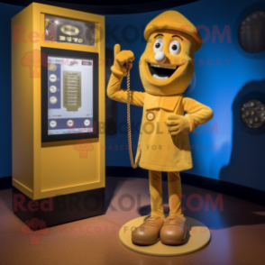 Gold Phone mascot costume character dressed with a Henley Tee and Shoe laces