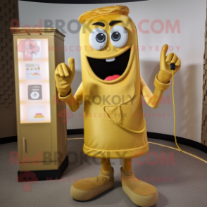 Gold Phone mascot costume character dressed with a Henley Tee and Shoe laces