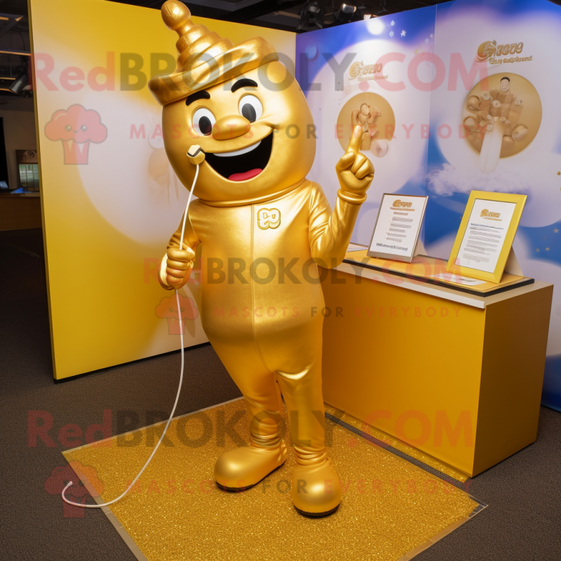 Gold Phone mascot costume character dressed with a Henley Tee and Shoe laces Gold Phone mascot costume character dressed with a Henley Tee and Shoe laces