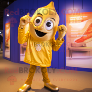 Gold Phone mascot costume character dressed with a Henley Tee and Shoe laces