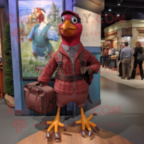 Maroon Passenger Pigeon mascot costume character dressed with a Cargo Shorts and Mittens