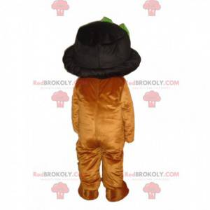 Mascotte bruine teddybeer met een mooie hoed, berenkostuum -