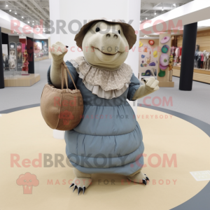 nan Glyptodon mascot costume character dressed with a Midi Dress and Tote bags