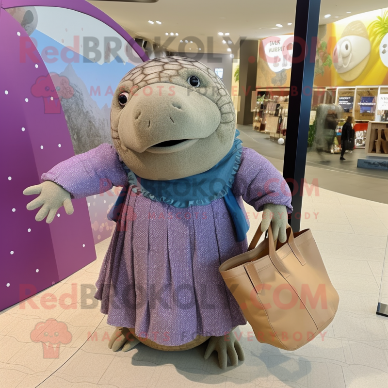 nan Glyptodon mascot costume character dressed with a Midi Dress and Tote bags