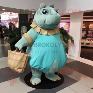 nan Glyptodon mascot costume character dressed with a Midi Dress and Tote bags