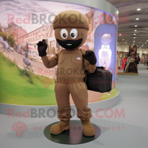 Brown Army Soldier mascot costume character dressed with a Yoga Pants and Handbags