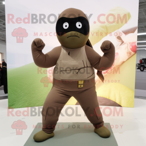 Brown Army Soldier mascot costume character dressed with a Yoga Pants and Handbags