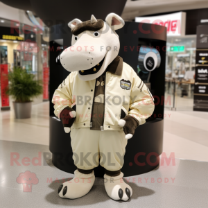 Cream Tapir mascot costume character dressed with a Bomber Jacket and Earrings