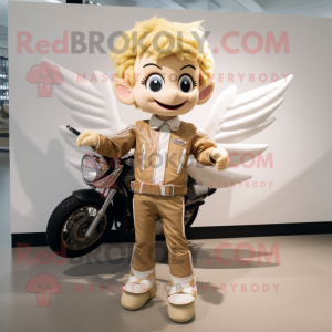 Beige Tooth Fairy mascot costume character dressed with a Moto Jacket and Cummerbunds
