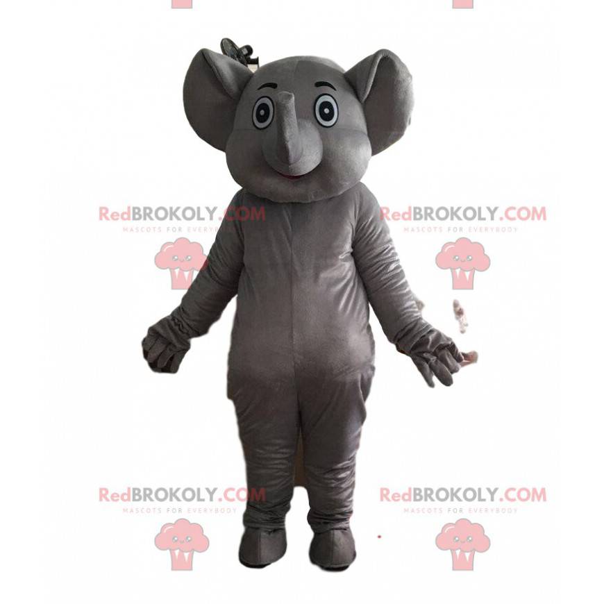 Traje de elefante cinza totalmente nu e personalizável -