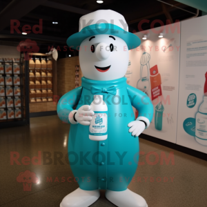 Teal fles melk mascotte...