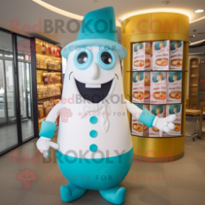 Teal Bottle Of Milk mascot costume character dressed with a Poplin Shirt and Berets