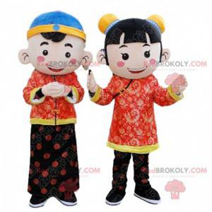 2 asiatische Kindermaskottchen, chinesische Kinderkostüme -
