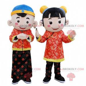 2 mascottes d'enfants asiatiques, costumes d'enfants chinois -