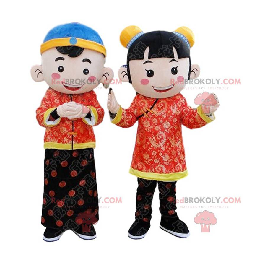 2 asiatiske børnemaskotter, kinesiske børnekostumer -
