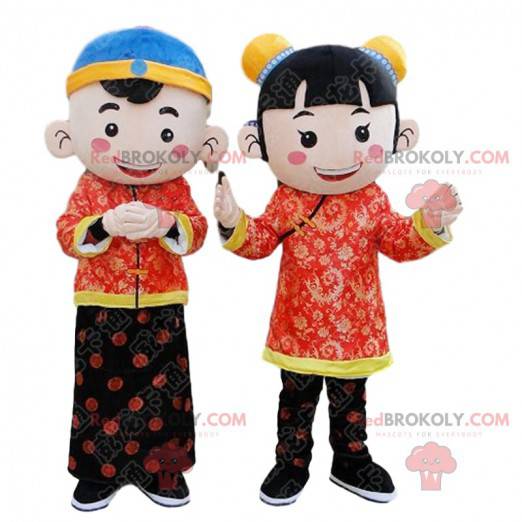 2 Aziatische kindermascottes, Chinese kinderkostuums -