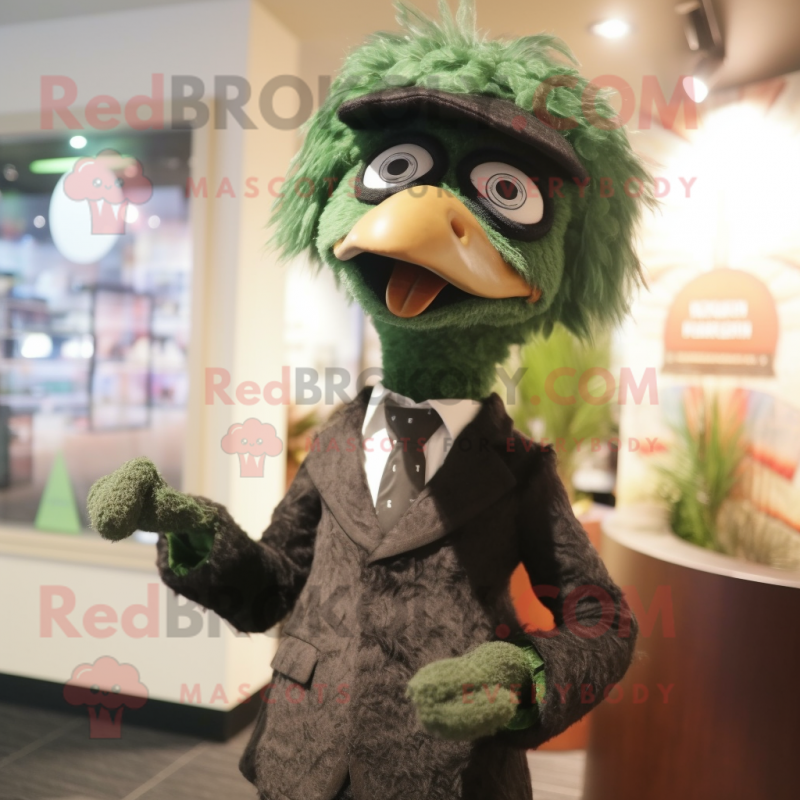 Forest Green Emu mascot costume character dressed with a Suit Pants and Brooches Forest Green Emu mascot costume character dressed with a Suit Pants and Brooches