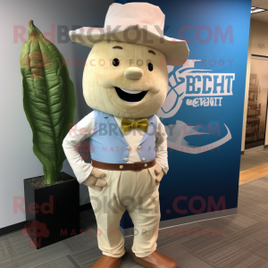 Cream Beet mascot costume character dressed with a Chambray Shirt and Ties