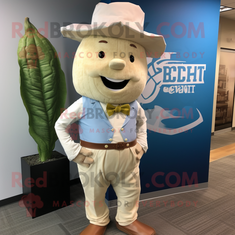 Cream Beet mascot costume character dressed with a Chambray Shirt and Ties Cream Beet mascot costume character dressed with a Chambray Shirt and Ties
