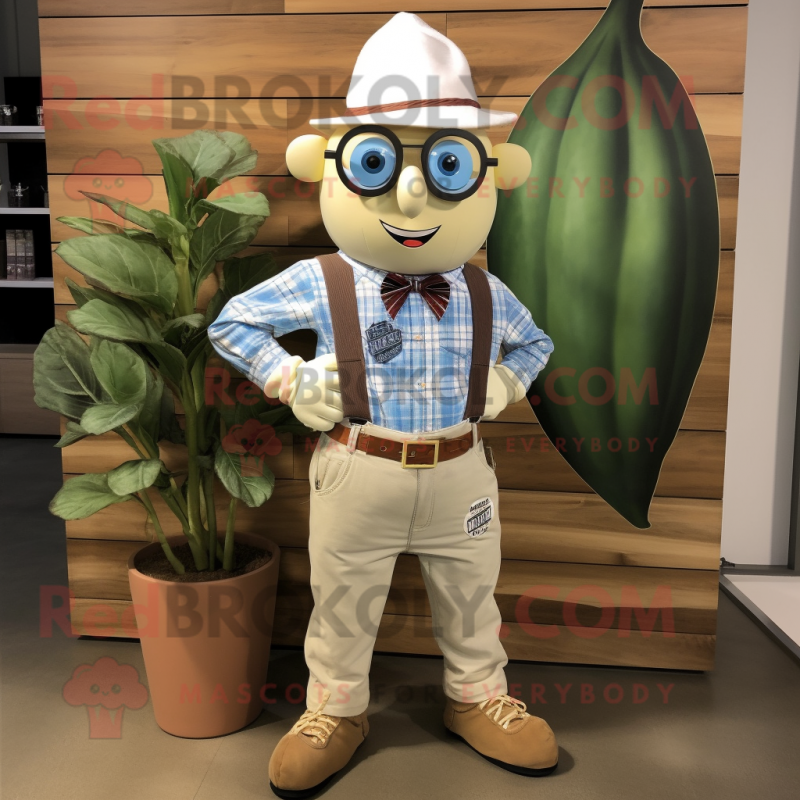 Cream Beet mascot costume character dressed with a Chambray Shirt and Ties