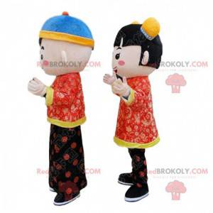 2 mascottes d'enfants asiatiques, costumes d'enfants chinois -