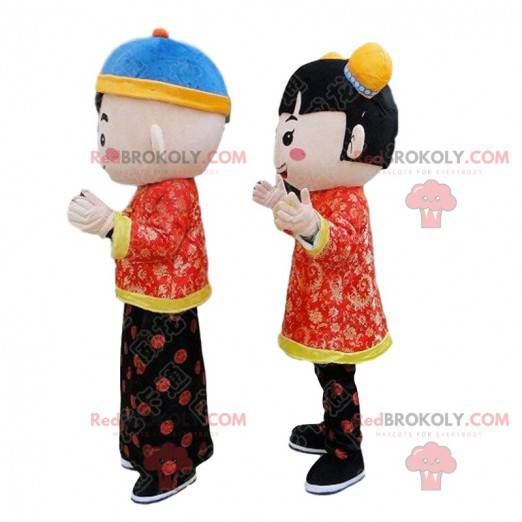 2 asiatische Kindermaskottchen, chinesische Kinderkostüme -