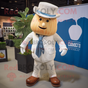 Cream Beet mascot costume character dressed with a Chambray Shirt and Ties