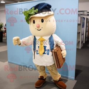 Cream Beet mascot costume character dressed with a Chambray Shirt and Ties