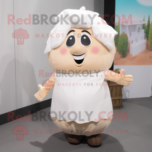 White Potato mascot costume character dressed with a Blouse and Suspenders