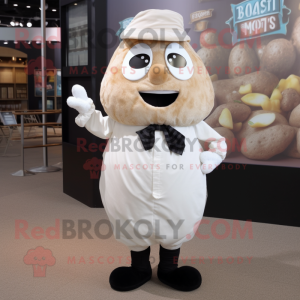 White Potato mascot costume character dressed with a Blouse and Suspenders