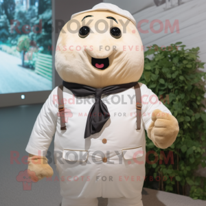 White Potato mascot costume character dressed with a Blouse and Suspenders