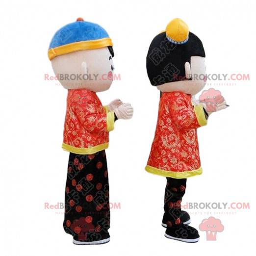2 asiatische Kindermaskottchen, chinesische Kinderkostüme -