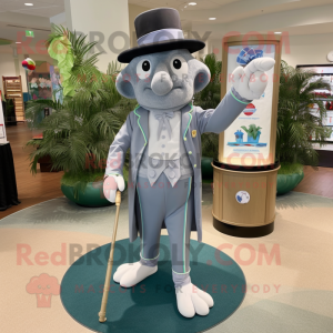 Gray Ring Master mascot costume character dressed with a Bermuda Shorts and Earrings