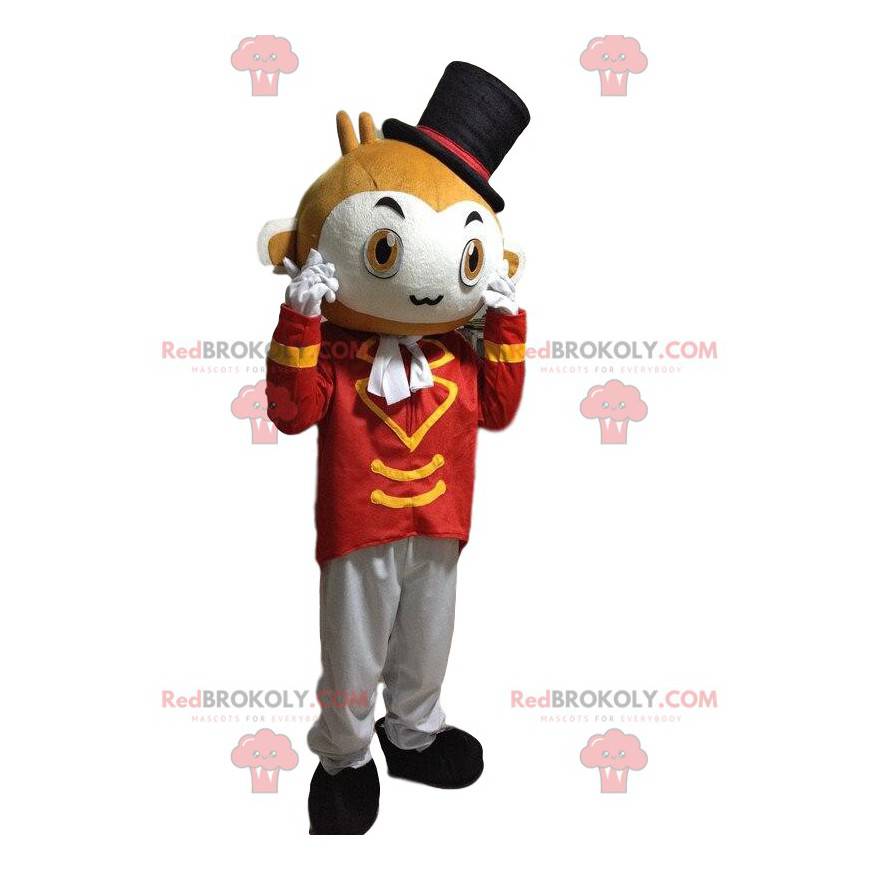 Mascotte de singe de cirque avec un chapeau et un gilet élégant