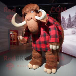 Red Mammoth mascot costume character dressed with a Flannel Shirt and Shoe clips