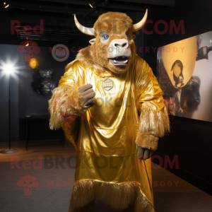 Gold Bison maskot kostym...