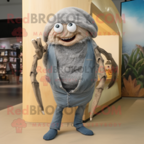 Gray Hermit Crab mascot costume character dressed with a Boyfriend Jeans and Shoe laces