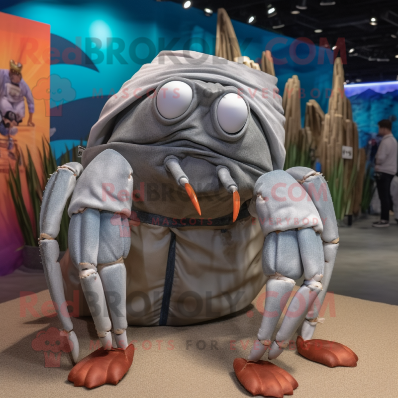 Gray Hermit Crab mascot costume character dressed with a Boyfriend Jeans and Shoe laces