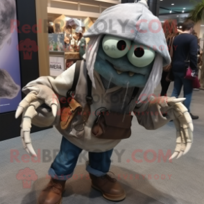 Gray Hermit Crab mascot costume character dressed with a Boyfriend Jeans and Shoe laces